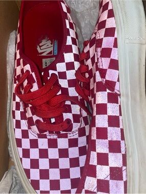 Vans Red and White Checkerboard Lace-Up Sneakers